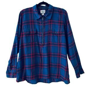 G. H. Bass & co. XL cotton plaid flannel quarter zip blue & red collar shirt